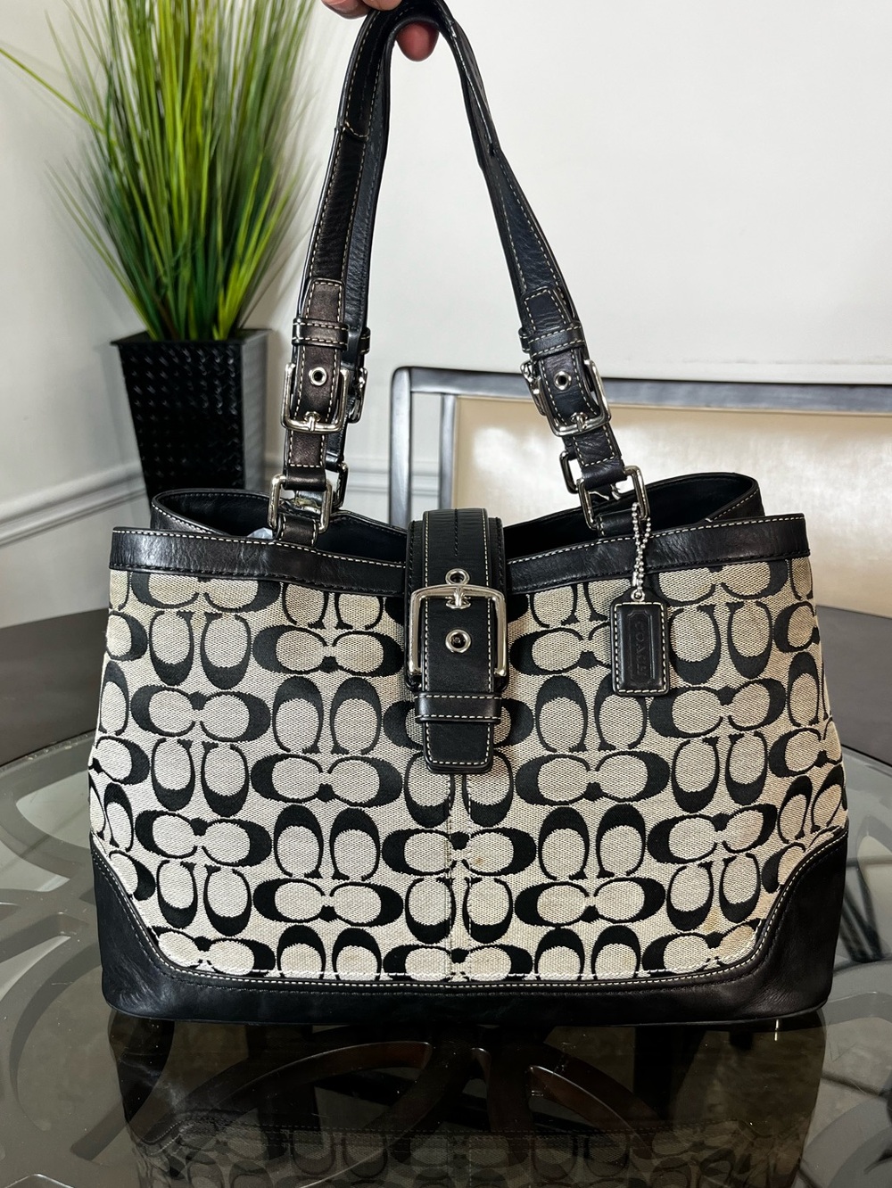Coach Authentic Hampton F12643 Brown/Black Trim  Signature Satchel